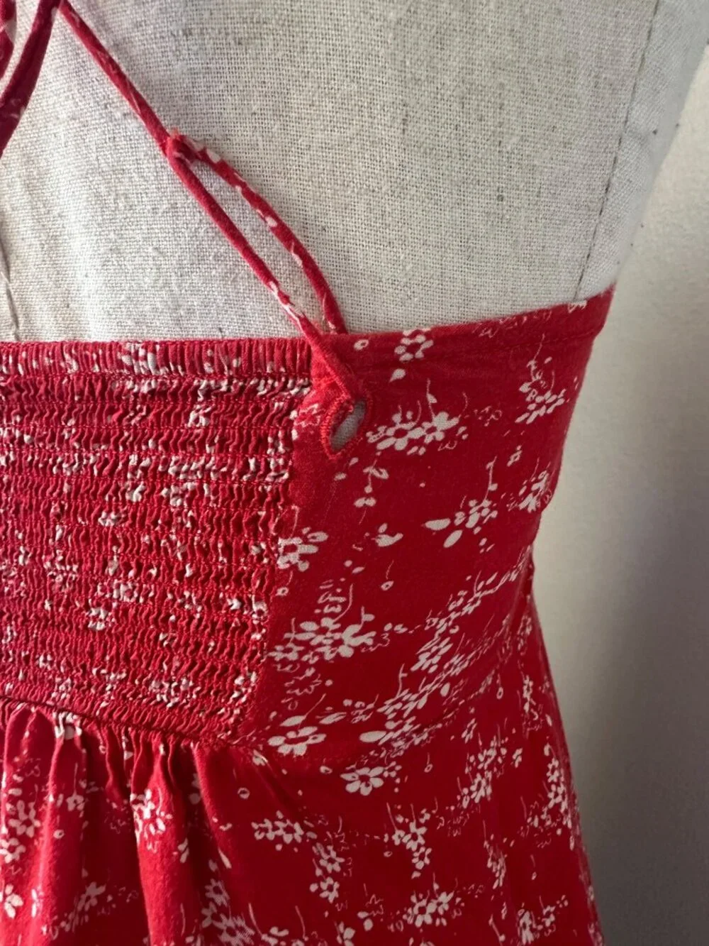 Free People Red Floral Print Halter Mini Dress Viscose Tie Back Lightweight XS